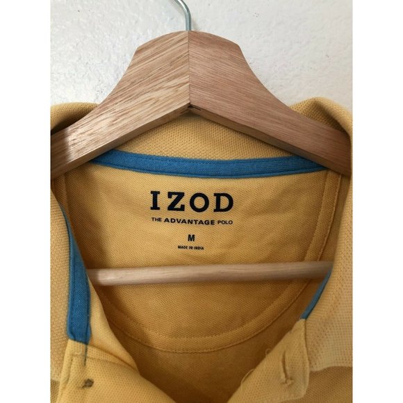 Izod the Advantage Polo Yellow Short Sleeve Collared Polo Blue Accents Men's Med - Picture 4 of 5